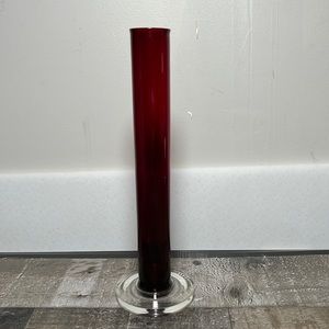 Vintage Dark Red / Clear Art Glass Hand Blown Vase